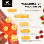 WELVIUM Vitamin D3 K2 Gummies 10000 IU with Magnesium Glycinate, Calcium, B12, K2 MK-7, Vitamins A, E, Lutein, Zeaxanthin - ADK Chewable Supplement for Bone, Eye, Immune Support - D3K2 Gummies
