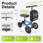 BlessReach All Terrain Steerable Knee Scooter Crutch Alternative，Deluxe Medical Scooter Double Handbrake,for Adults Injured Ankle & Foot Recovery Scooter in Blue