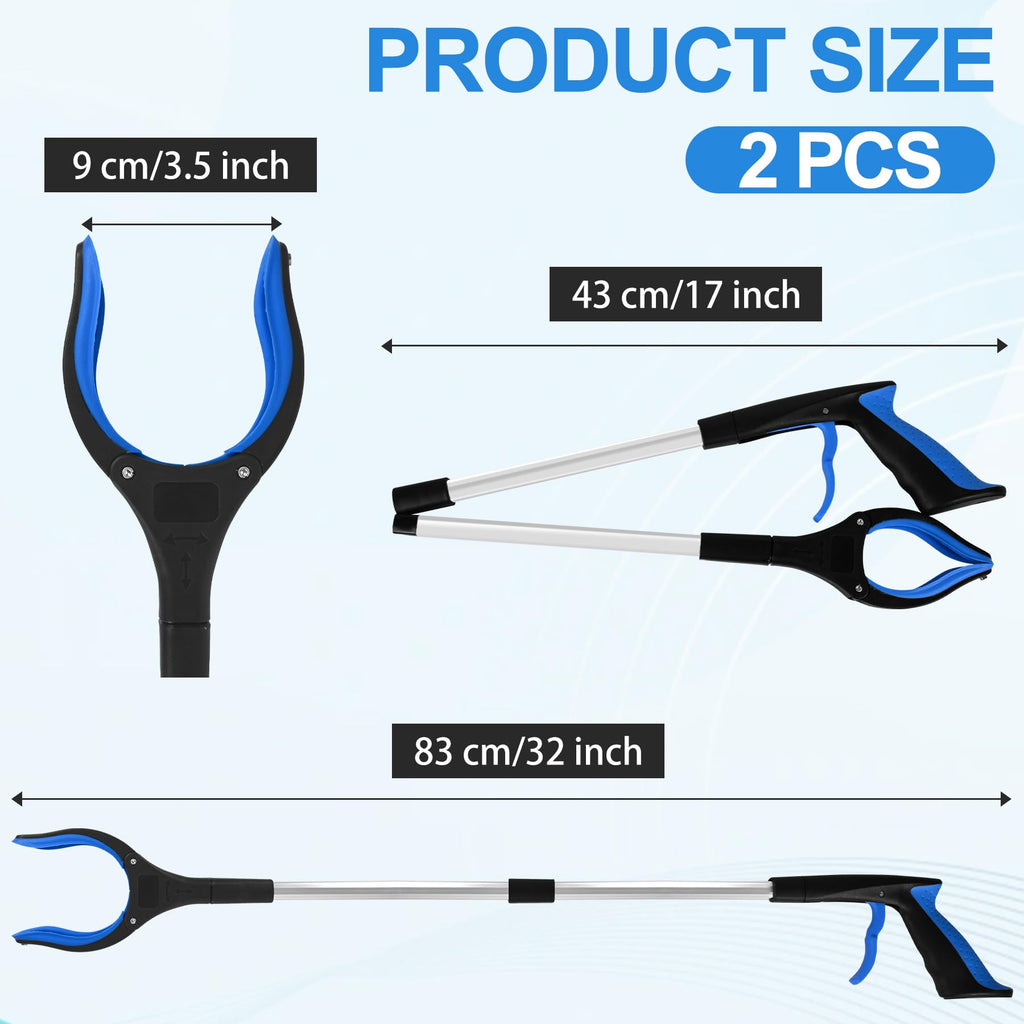 Tottist 2 Pack 32 Inch Commercial Trash Grabber for Elderly Assist, Heavy Duty Lightweight Reacher with Ergonomic Handle & Non-Slip Grip, Multi-Use Outdoor Home Garden Cleanup Mobility Aid Tool
