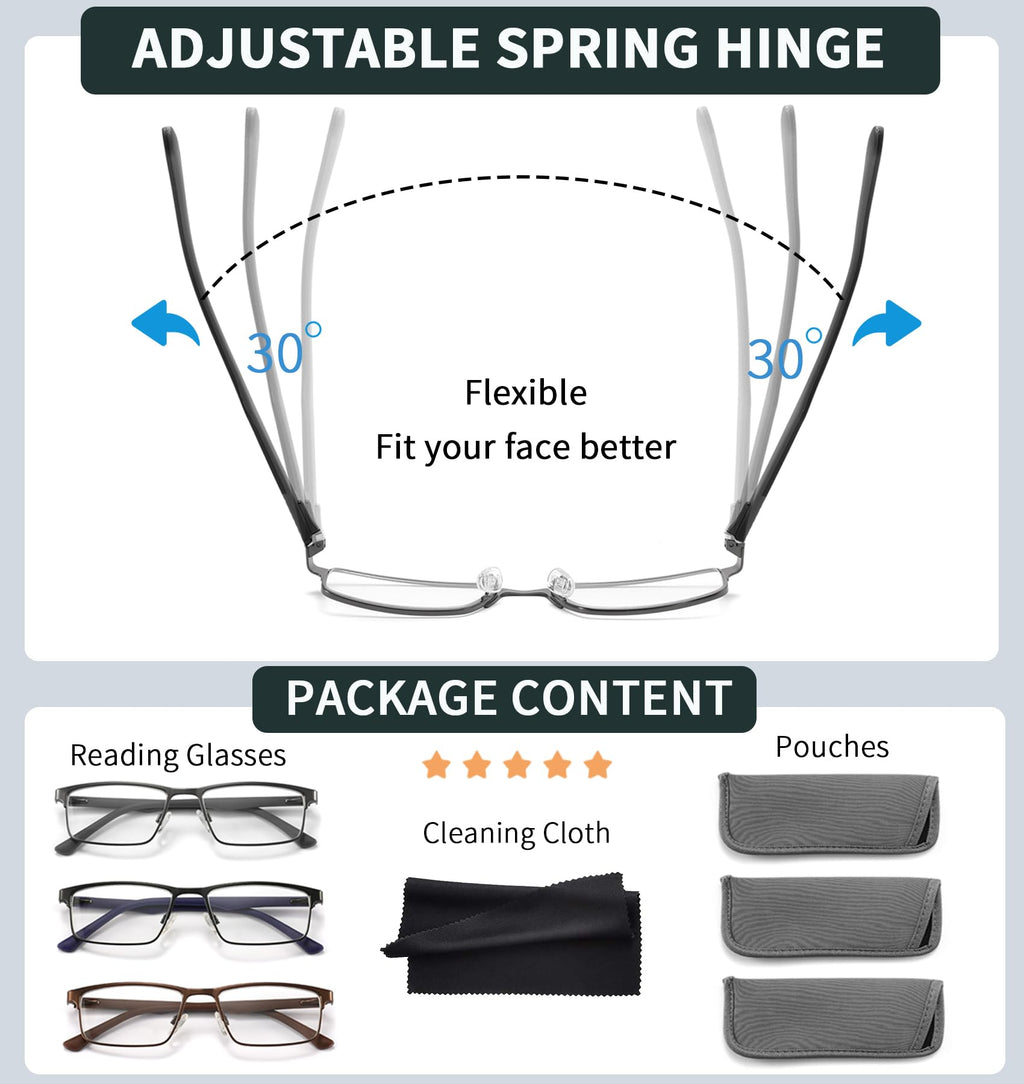 READITEASY 3 Pack Reading Glasses Men 1.0 Blue Light Blocking, Readers Men with Spring Hinge Reduce Eyestrain/UV/Dryness, Mens Reading Glasses 1.0+