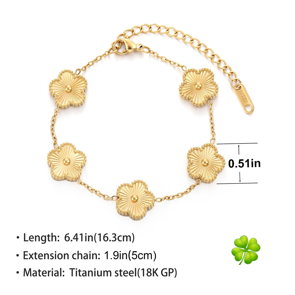 TICVSS Four Leaf Clover Bracelet for Women 18K Gold Plated Stainless Steel Lucky 4 Leaf Gold Link Bracelet Jewelry Gift for Women (Gold+Silver)