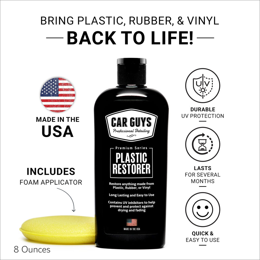CAR GUYS Plastic Restorer | Bring Plastic, Rubber, and Vinyl Back to Life! | User-Friendly Trim Restorer | Safe Auto Detailing Supplies | 8 Oz Kit with Foam Applicator