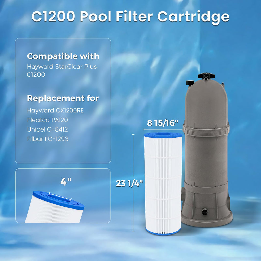 Future Way C1200 Pool Filter Cartridge Replacement for Hayward Star Clear Plus C1200, Replace Pleatco PA120, Hayward CX1200RE, Unicel C-8412, 120 sq.ft, 2 Pack