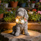 Dog Garden Statue, Solar Cocker Spaniel with Lighted Garland Yard Ornaments