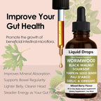 ipxkwll Prozen Wormwood Gut Cleanse Liquid Drops, Black Walnut Wormwood Clove Liquid Extract with Soursop & Oregano Oil - Supports Digestive Health, Energy Boost - 2 Fl Oz (1)