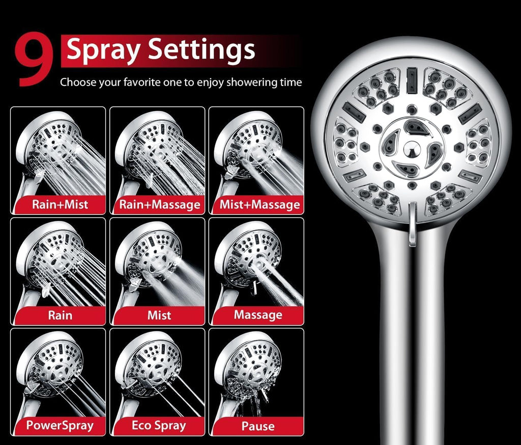 GRICH 2.5GPM Shower Head with Handheld Spray Combo: 2 in 1 Rainfall Shower Heads high pressure & Handheld Shower Head, 9 Spray Modes/Settings Detachable Shower Head with 60 Inch Hose