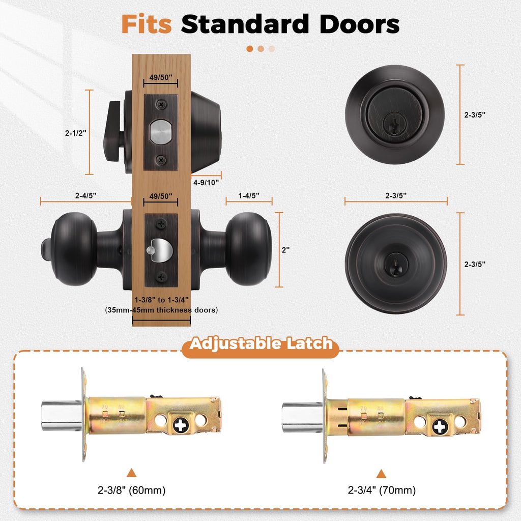 Probrico Entry Door Knob Keyed Alike with Single Cylinder Deadbolt Combination, Oil-Rubbed Bronze, 5 Pack