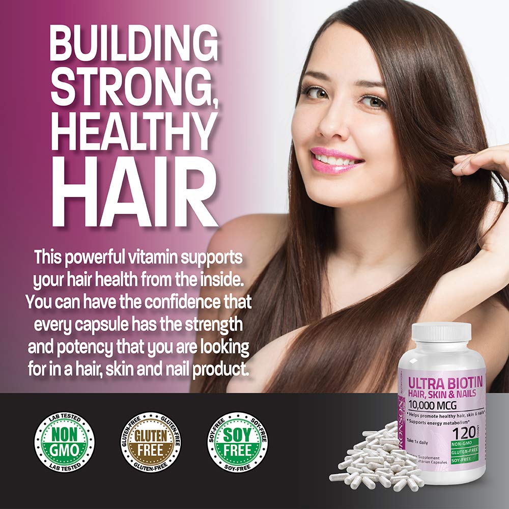 Bronson Ultra Biotin 10,000 Mcg Hair Skin and Nails Supplement, Non-GMO, 360 Vegetarian Capsule