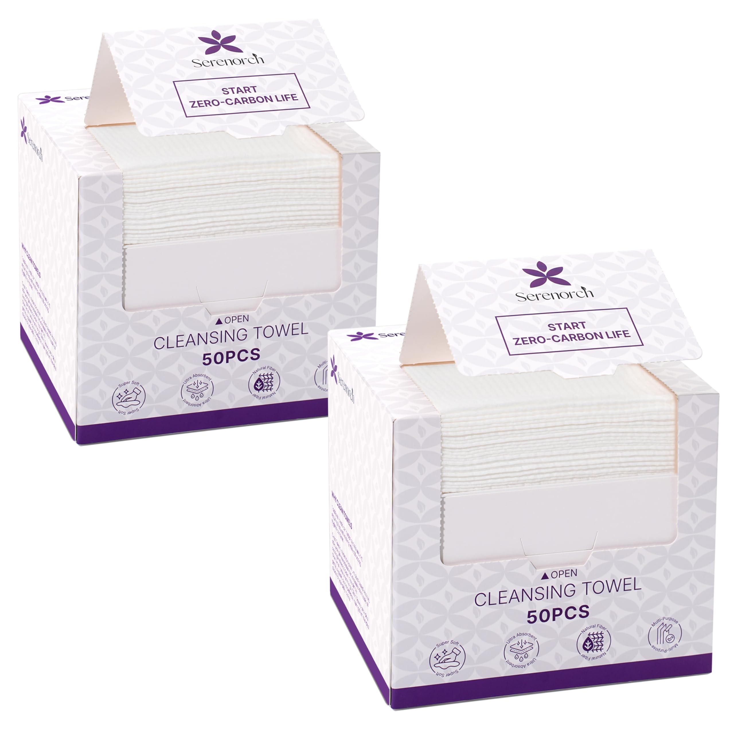 Serenorch Disposable Face Towels (100 Count) – XL 10"x12" Ultra Thick Facial Cleansing Cloths – Soft Biodegradable Dry Wipes for Sensitive Skin – Lint-Free Makeup Remover Towelettes for Daily Skincare