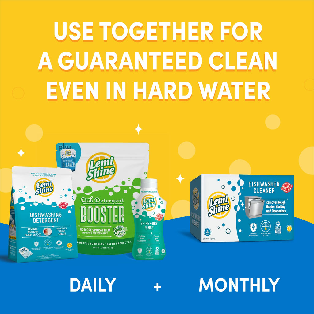 Lemi Shine Natural Dish Detergent Booster - Hard Water Stain Remover - Multi-Use Citric Acid Cleaner - 38 oz