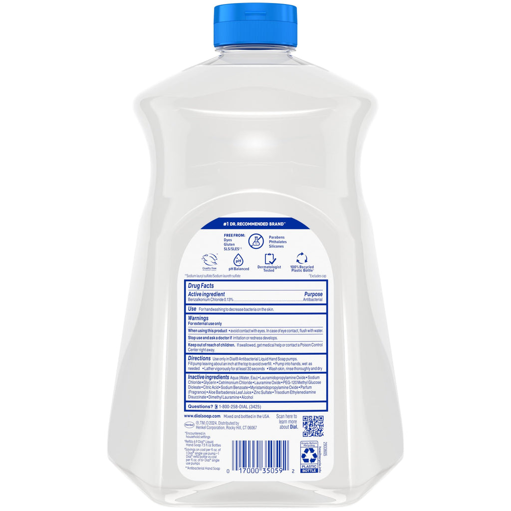 Dial Antibacterial Defense Liquid Hand Soap + Aloe, Aloe Scent, 52 Fl Oz Hand Soap Refill (Pack of 3), Dermatologist-Tested, Gentle Formula