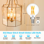 G16.5 E12 Globe LED Bulb, 2700K Warm White Dimmable, 60W Equivalent