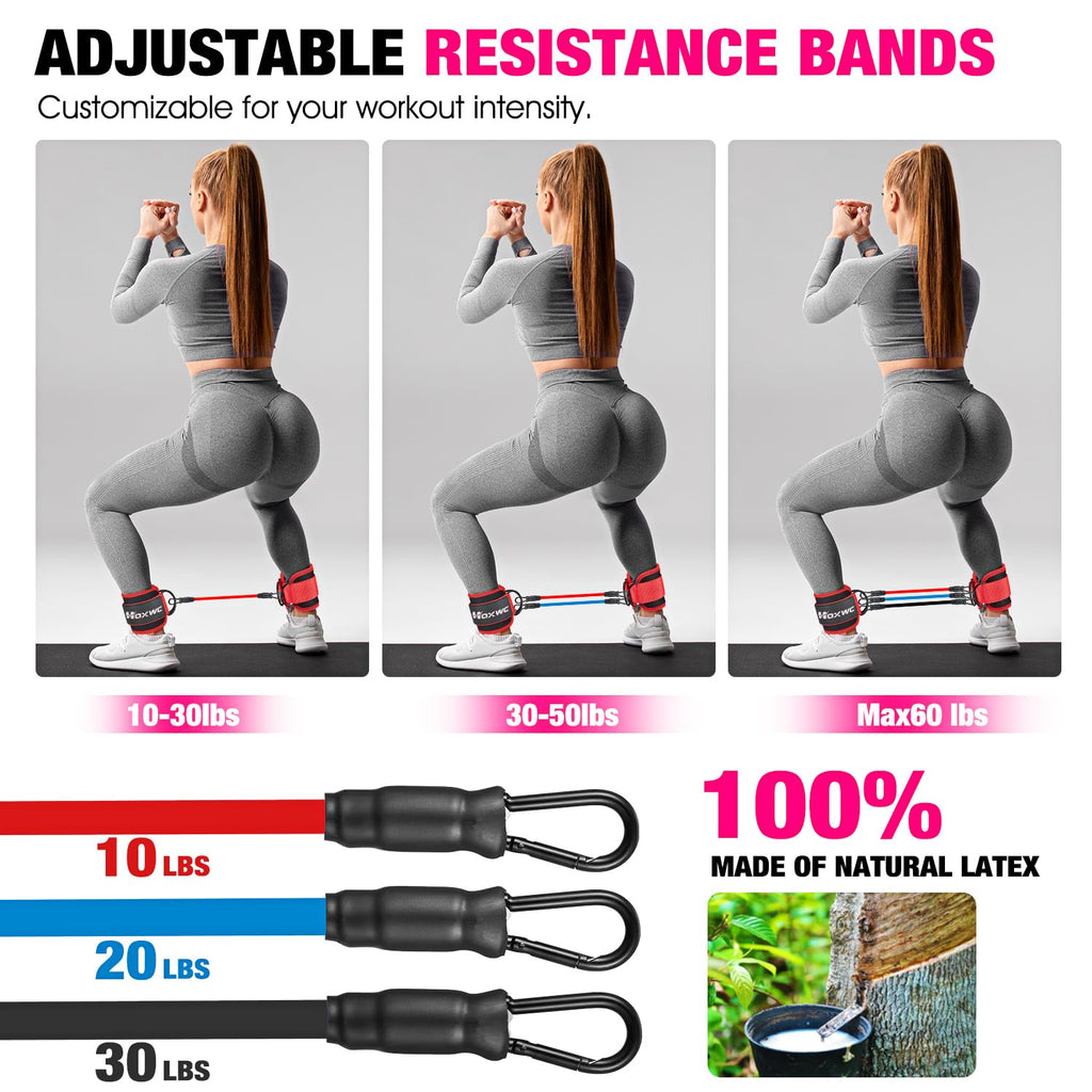 HOXWC Ankle Resistance Bands with Cuffs, Glutes Workout Equipment, Ankle Bands for Working Out, Exercise Bands for Butt Lift Women, Workout Equipment for Kickbacks Hip Gluteus Training Exercises