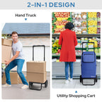 KEDSUM 2 in 1 Shopping Carts for Groceries, 330 lbs Grocery Cart on Wheels, Foldable Utility Carts with Wheels, Load-Bearing Hand Truck with Waterproof Bag for Shopping, Camping, Laundry, Garden, Blue