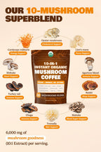 10-in-1 USDA Certified Organic Mushroom Coffee Instant, Instant Mushroom Coffee Brazilian Dark Roast for Better Energy, Focus, Gut Health, 60 Servings Regular Caffeine - ShroomDNA