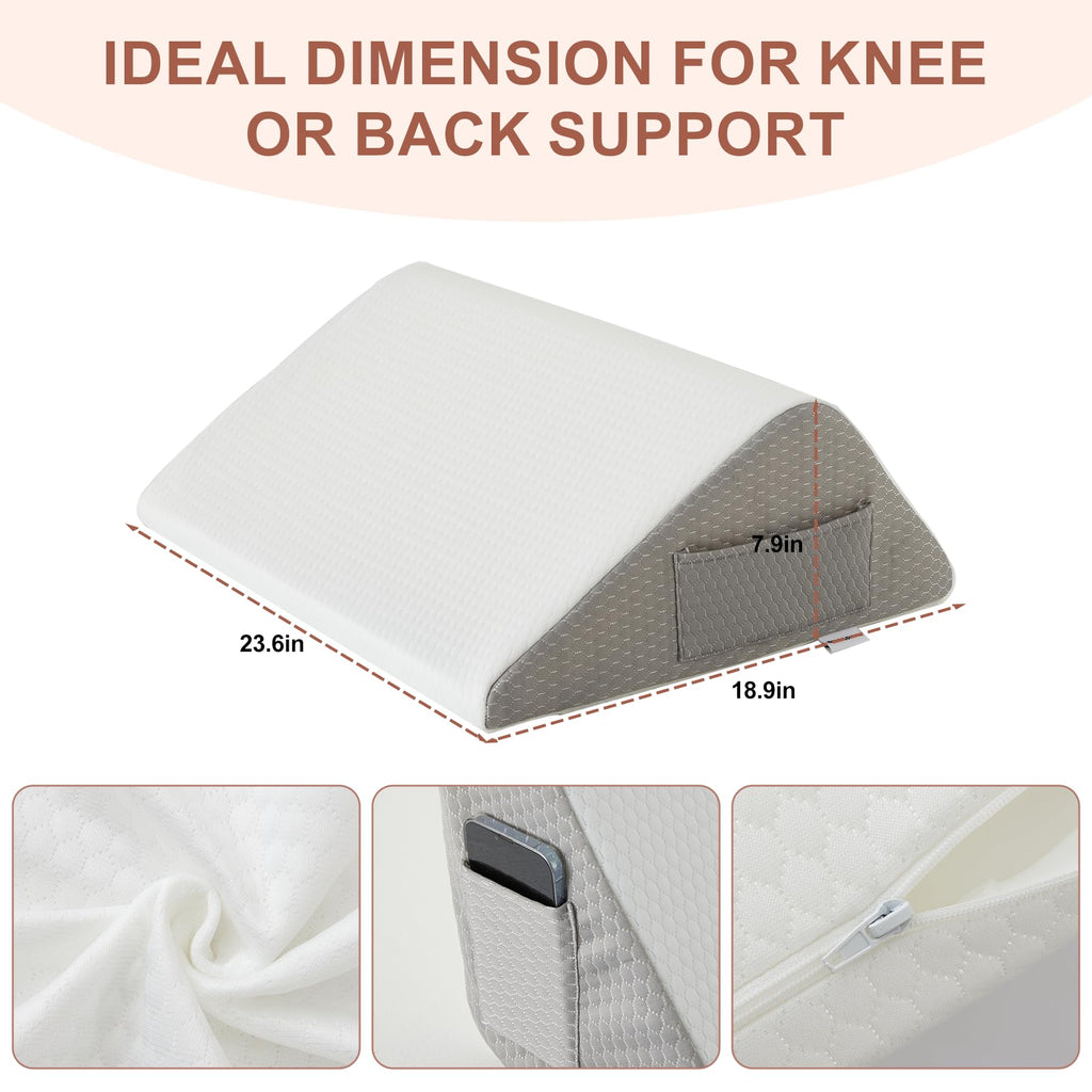 Bedluxe Knee Pillow for Back Sleeping, Leg Pillow Knee Wedge Pillow, Memory Foam Wedge Pillows for Legs Post Surgery, Triangle Pillow for Knee Support, Leg Elevation, Knees Hip Back Pain Relief, White