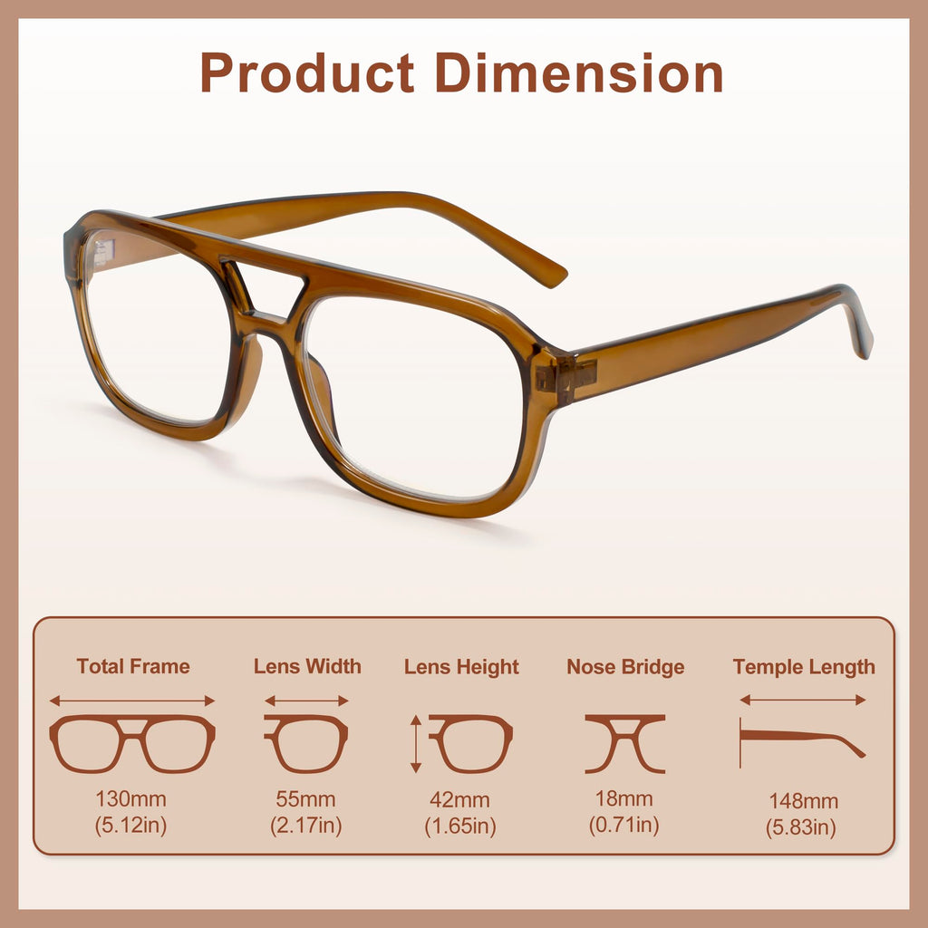 Madison Avenue Retro Aviator Blue Light Blocking Glasses for Women Men with Case, Trendy Rectangle Computer Eyeglasses Brown