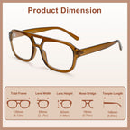 Madison Avenue Retro Aviator Blue Light Blocking Glasses for Women Men with Case, Trendy Rectangle Computer Eyeglasses Brown