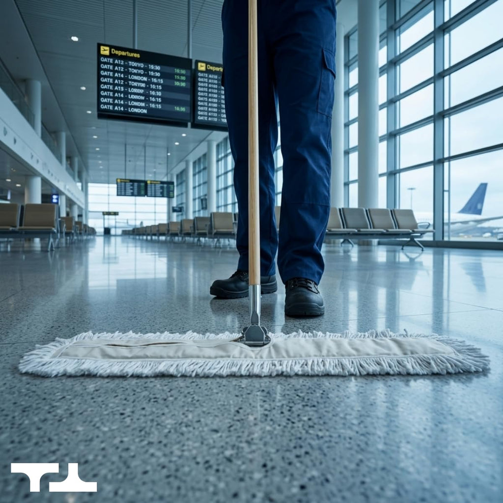 Commercial Dust Mop & Floor Sweeper, 24 in. Dust Mop for Hardwood Floors, Cotton Mop Head, Wooden Broom Handle, Industrial Dry Mop for Floor Cleaning & Janitorial Supplies