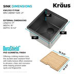 KRAUS Kore Workstation 17-inch Undermount 16 Gauge Black Stainless Kitchen Sink, Single Bowl Kitchen Sink in PVD Gunmetal Finish with Accessories, KWU1101-17-PGM
