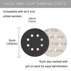 100 Pcs 5 Inch Sanding Discs Hook & Loop 8 Holes Wet Dry Sandpaper 180 240 320 400 600 800 1000 1500 2000 3000 Assortment Grits Silicon Carbide Orbital Sander Sand Paper for Wood Automotive Metal