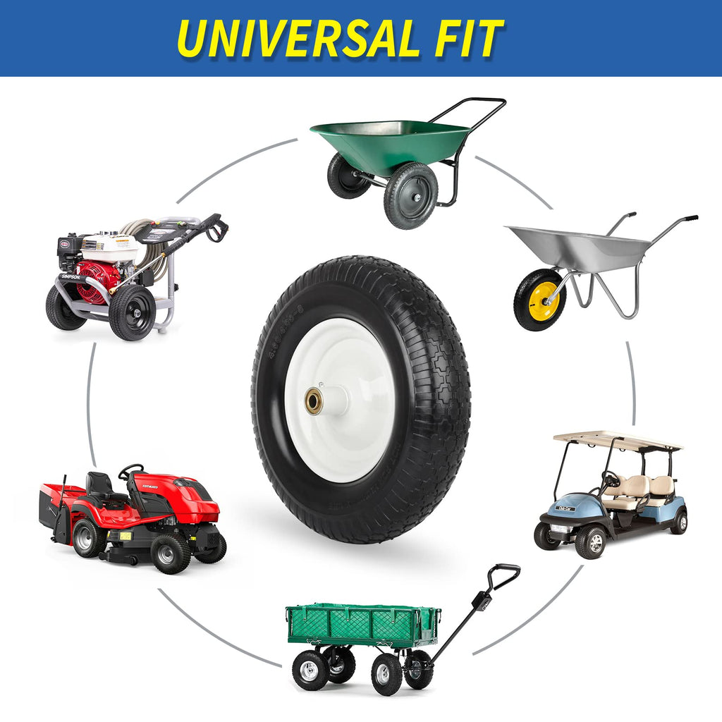 GICOOL 16" Solid Wheelbarrow Tire, 4.80/4.00-8" Flat-Free Tire and Wheel, 6" Centered Hub, 5/8" Axle Bore Hole for Wheel Barrow Garden Utility Cart Replacement