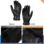 Alepo Genuine Sheepskin Leather Gloves For Men, Winter Warm Touchscreen Texting Cashmere Lined Driving Motorcycle Gloves (Army-S)