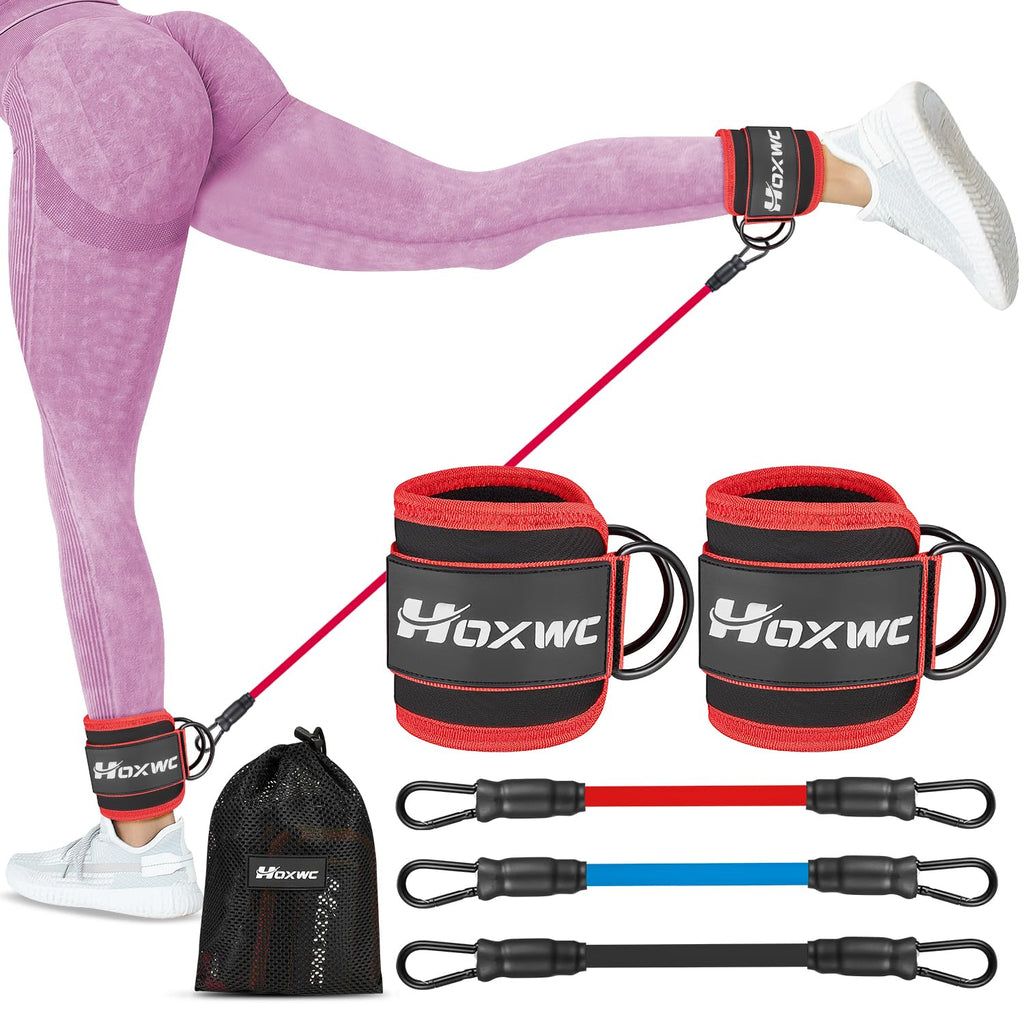 HOXWC Ankle Resistance Bands with Cuffs, Glutes Workout Equipment, Ankle Bands for Working Out, Exercise Bands for Butt Lift Women, Workout Equipment for Kickbacks Hip Gluteus Training Exercises