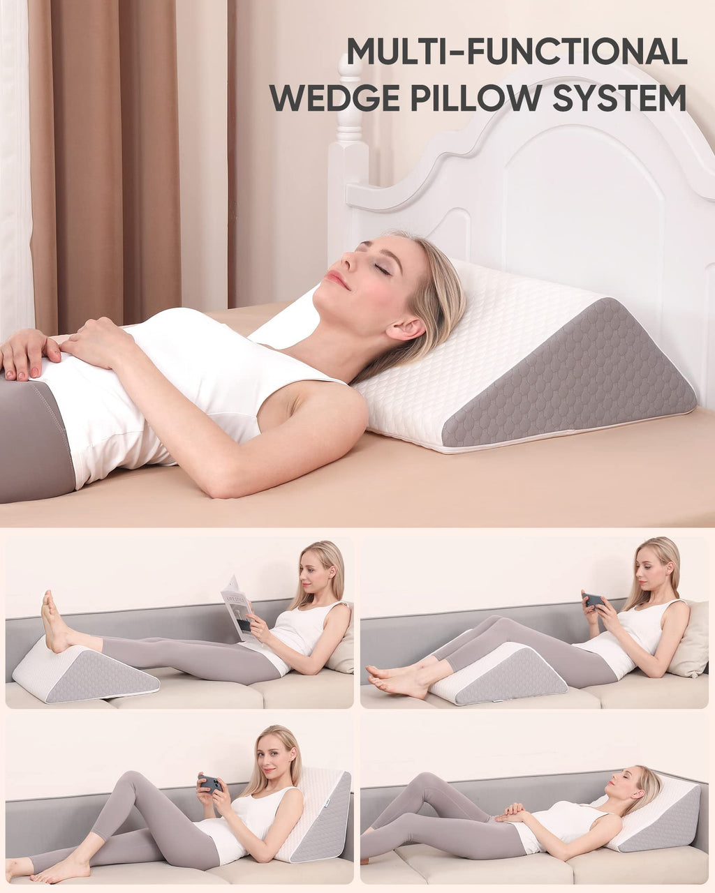 Forias Knee Wedge Pillow, 8" Pure 40D Memory Foam Knee Surgery Pillow Under Knee Pillow for Back Sleeping Post-Surgery Recovery Triangle Pillow for Sciatica Ankles Hip Knee Support