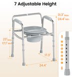 Soundfuse 3 in 1 Bedside Commode Chair, Sturdy Dual-Crossbar Support, 350 Lbs Weight Capacity, Bedside Commode for Seniors with 7.5Qt Bucket, Portable Potty Chair for Adults, Silver