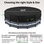 QH.HOME 550D 12 ft Pool Cover Round[Upgraded Tear Resistant & Quadruple Windproof] wth Pre-Installed Patented Winch and Rope, Pool Covers for Above Ground Pools-Snug Fit & Waterproof Protection
