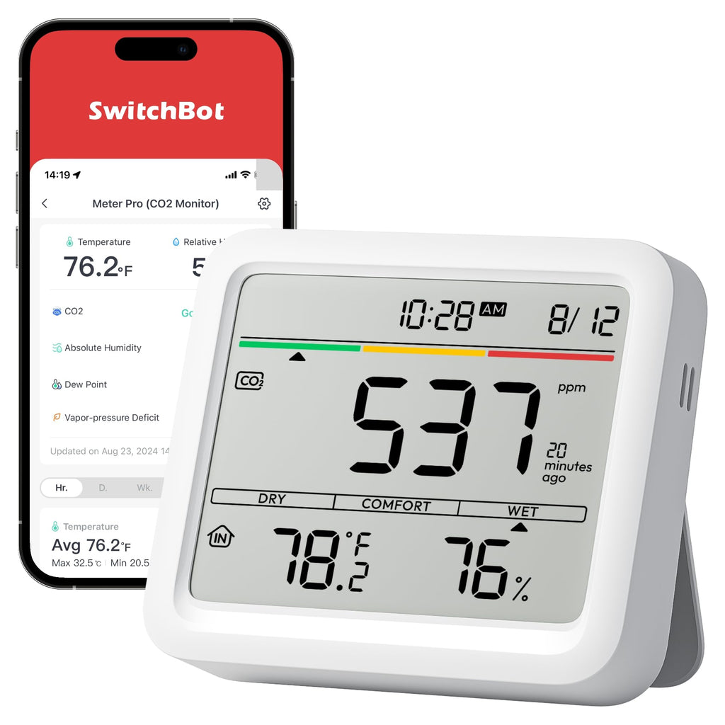 SwitchBot CO2 Detector, Air Quality Monitor Indoor, CO2 Monitor for CO2/TEMP/Humidity, Portable Carbon Dioxide Detector for Home/Car/Office/Greenhouse