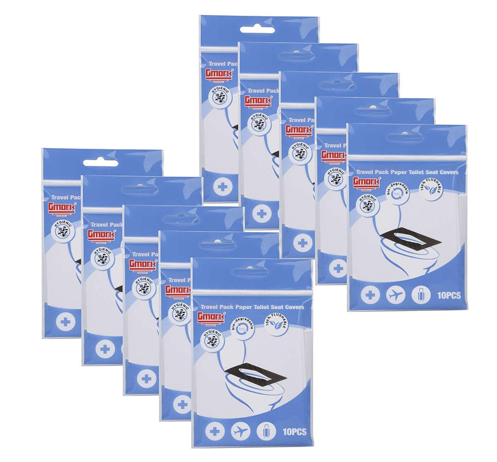 Gmark XL Flushable Toilet Seat Covers (100 Count) – Thick No-Tear Virgin Paper – Disposable Travel Packs for Airplane, Camping, & Potty Training – Biodegradable & Strong (10 Packs) GM2002A