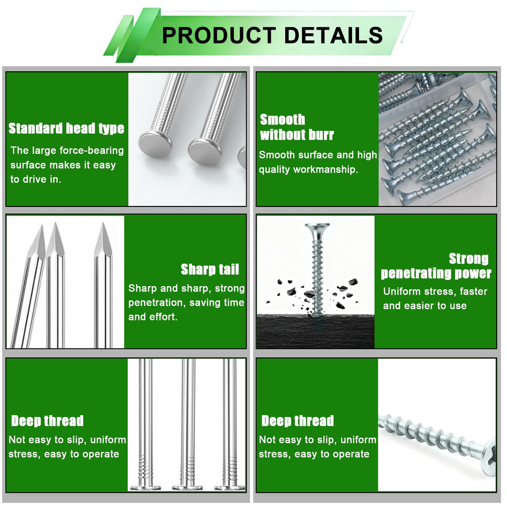 Ruibapa 1680pcs Nails and Screws Assortment Kit,3/4"-2" Hardware Nails,M3/M4/M5/M6 Machine Screws,#6#8 High Hardness Wood Screws,Assorted Screws, Common Nails with Handheld Box