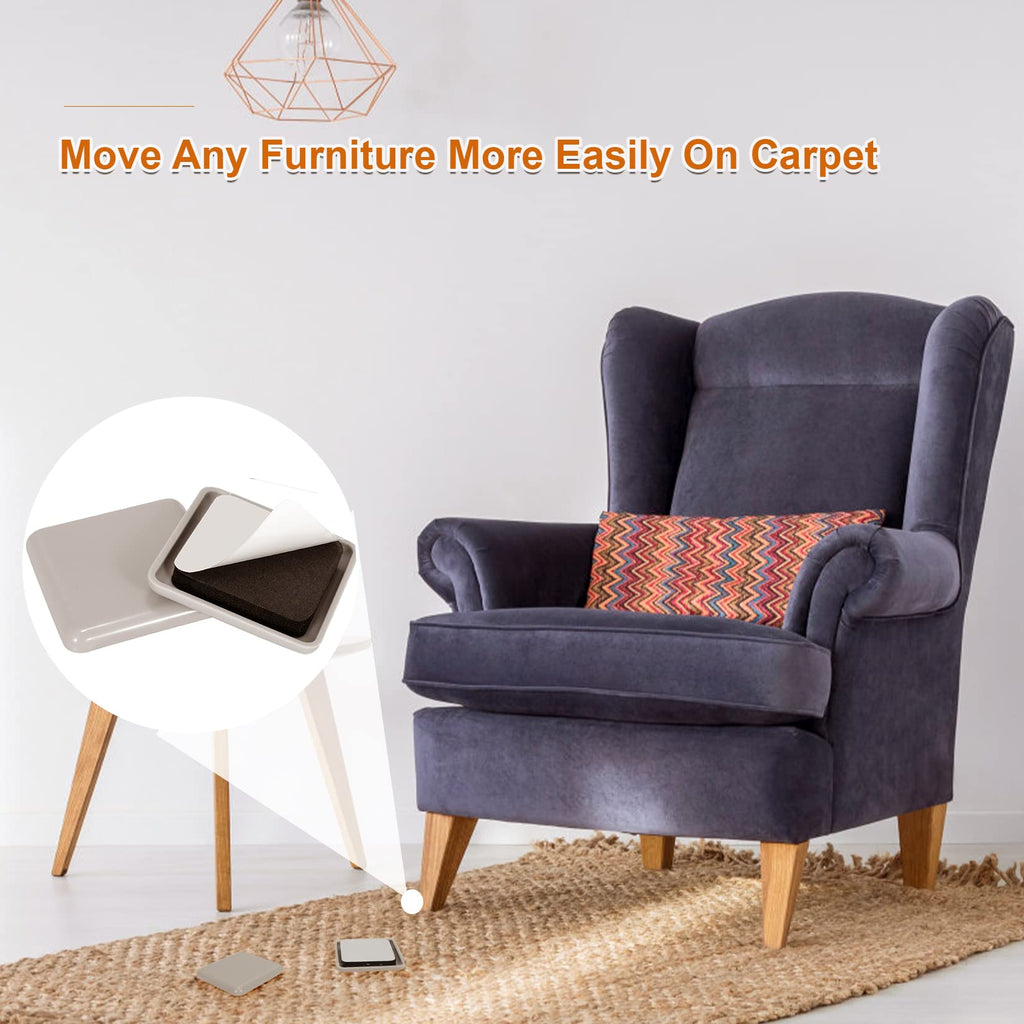 24 PCS Furniture Sliders,1-1/2 Inch Self-Stick Furniture Sliders for Carpet,Square Chair Sliders for Carpet Adhesive Furniture Glides Heavy Duty Furniture Mover Sliders