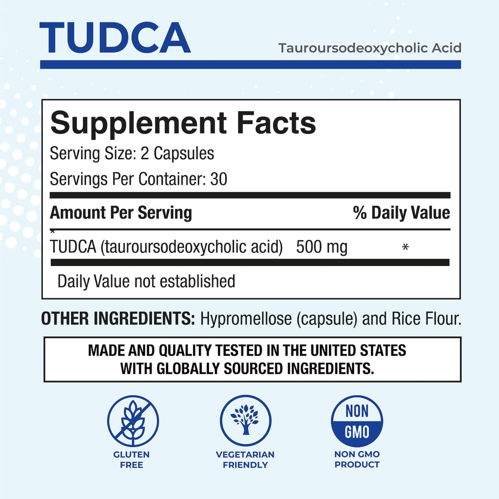 Puregen Labs TUDCA (Tauroursodeoxycholic Acid) 500mg per Serving, Bile Salts Liver Supplement | No Harmful Additives | Non-GMO | Gluten Free - 60 Vegetarian Capsules