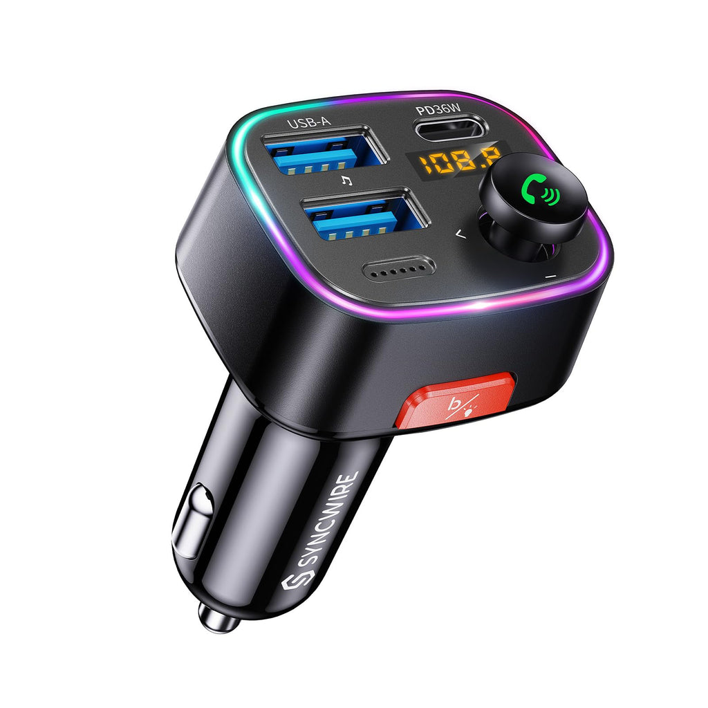 Syncwire Bluetooth 5.4 Car Adapter 48W FM Transmitter for Hands Free Calls