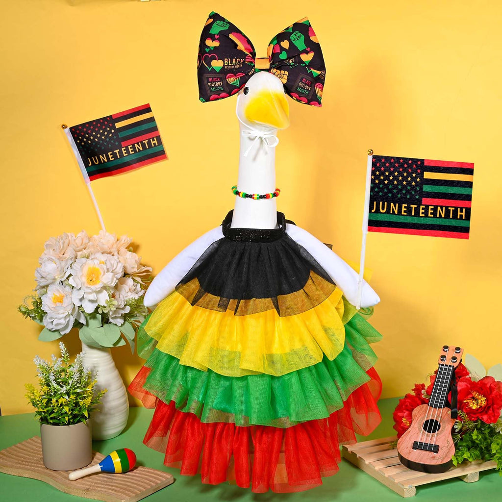 JcHrmers Juneteenth Porch Goose Outfit African American Goose Outfits Freedom Day Geese Clothes Fits 23" Cement Plastic Goose Statue for Juneteenth Outdoor Indoor Garden Yard Patio Decoration