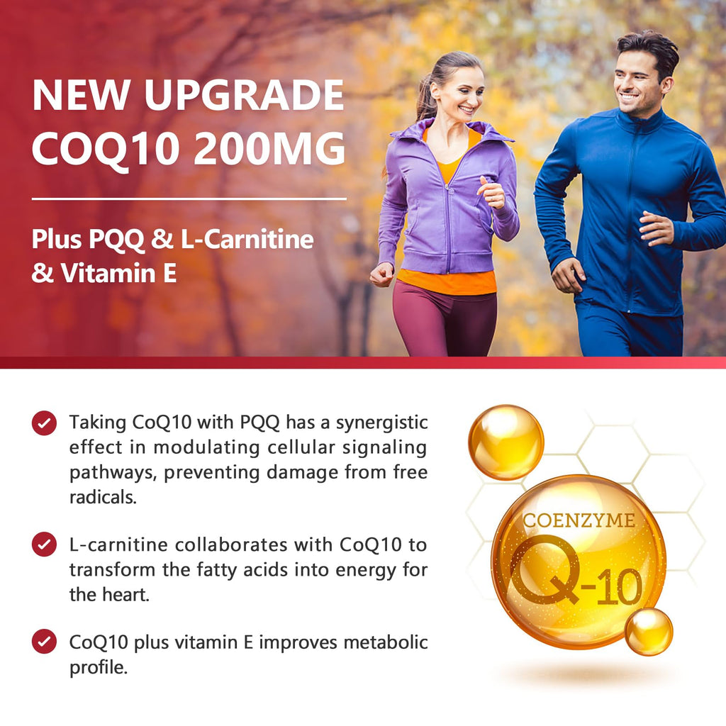 NATURE TARGET CoQ10-200mg with PQQ L-Carnitine & Omega-3s, High Absorption Coenzyme-Q10 with BioPerine, Supports Heart and Immune System, Cellular-Energy-Production, 120 Servings