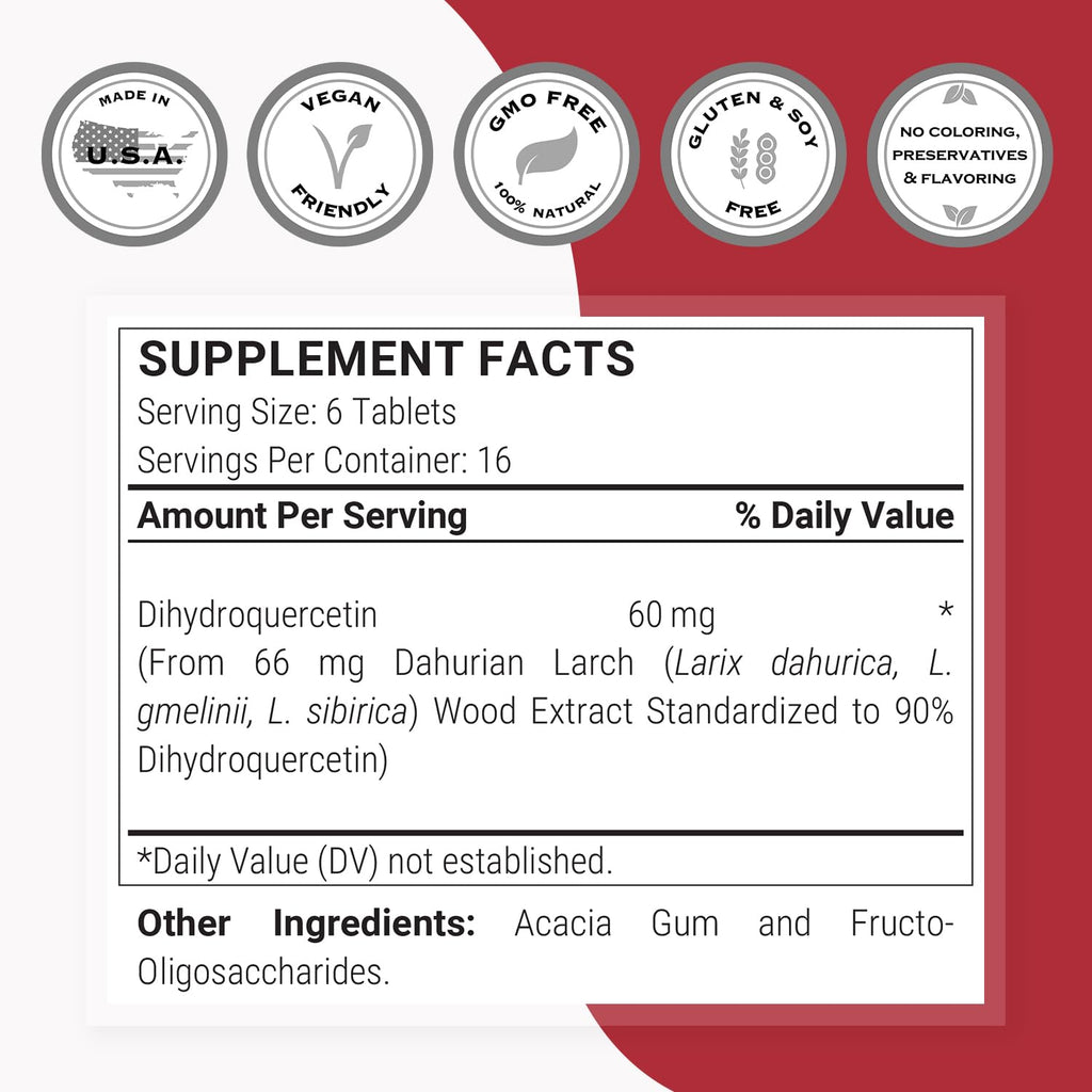 Supersmart - Taxifolin Dihydroquercetin 60mg per Day (90% DHQ Supplement) - Russian Siberian Dahurian Larch Tree Extract - Antioxidant Bioflavonoid | Non-GMO & Gluten Free - 100 Tablets