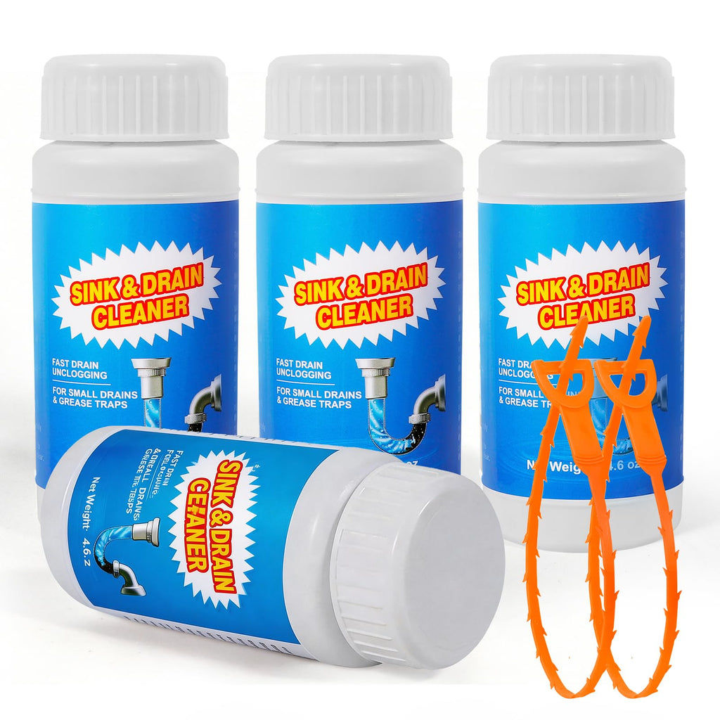 Sink and Drain Cleaner Powder - Powerful Powdered Drain Clog Remover for Kitchen Pipes & Tubs - Fast Acting Formula Immediate Relief Sluggish（130gx4 Pack）