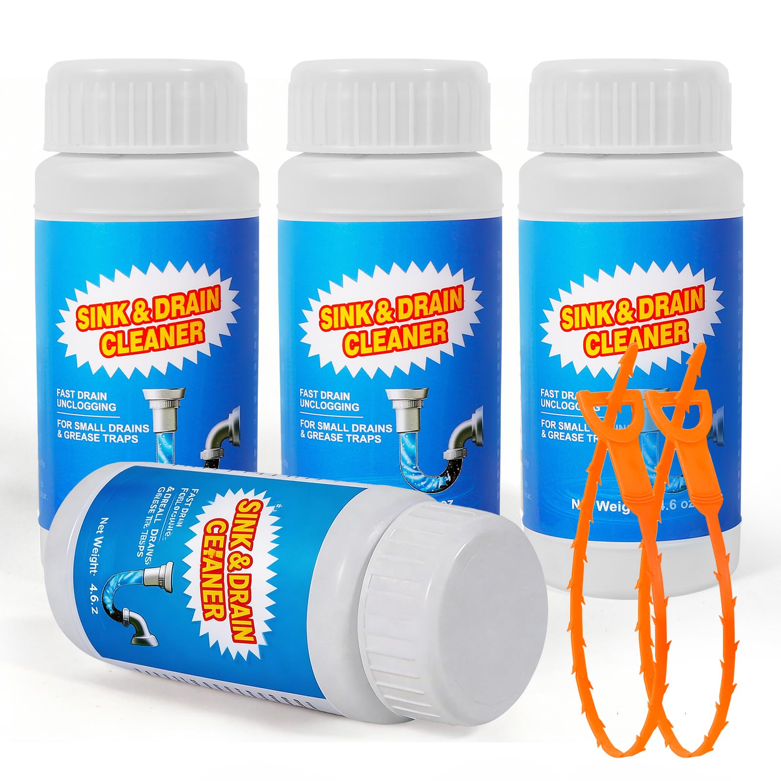Sink and Drain Cleaner Powder - Powerful Powdered Drain Clog Remover for Kitchen Pipes & Tubs - Fast Acting Formula Immediate Relief Sluggish（130gx4 Pack）