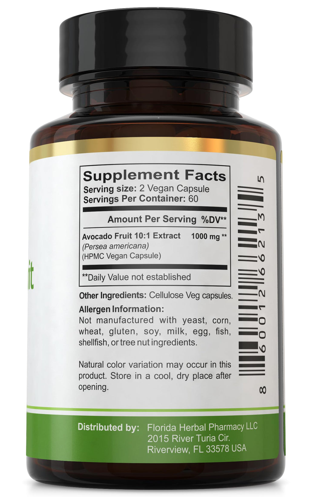 Florida Herbal Pharmacy, Avocado Fruit Extract Supplement Capsules 10:1 (120 Capsules)