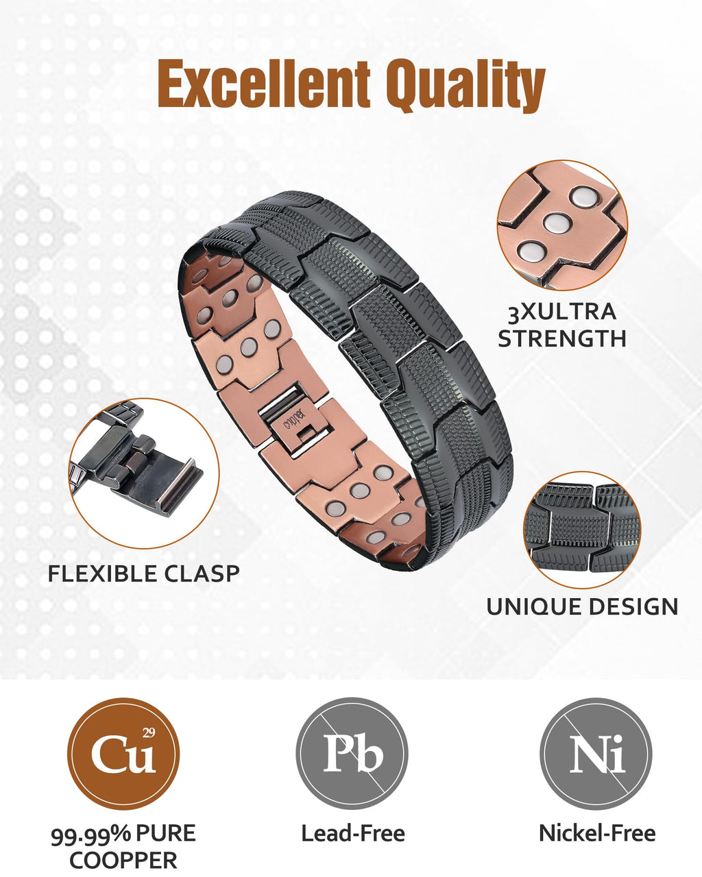 Jecanori Copper Bracelet for Men, 3X Strength Magnetic Bracelets for Men,Ideal Gift