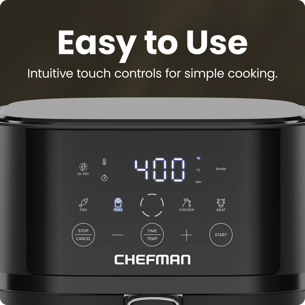 Chefman Air Fryer – 4 QT Compact Airfryer for Quick & Easy Meals in Minutes, Features Hi-Fry Technology for Extra Crisp, Touchscreen Controls with 4 Presets, Nonstick & Dishwasher Safe Basket - Black