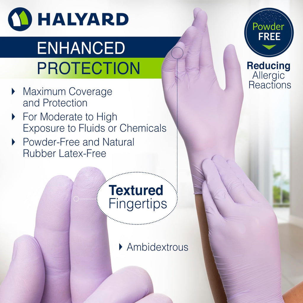 HALYARD LAVENDER NITRILE Exam Gloves, 3.1 mil, 9.5 Inches, Lavender, X-Large, Box of 250 - Powder-Free, Non-Sterile Disposable Gloves