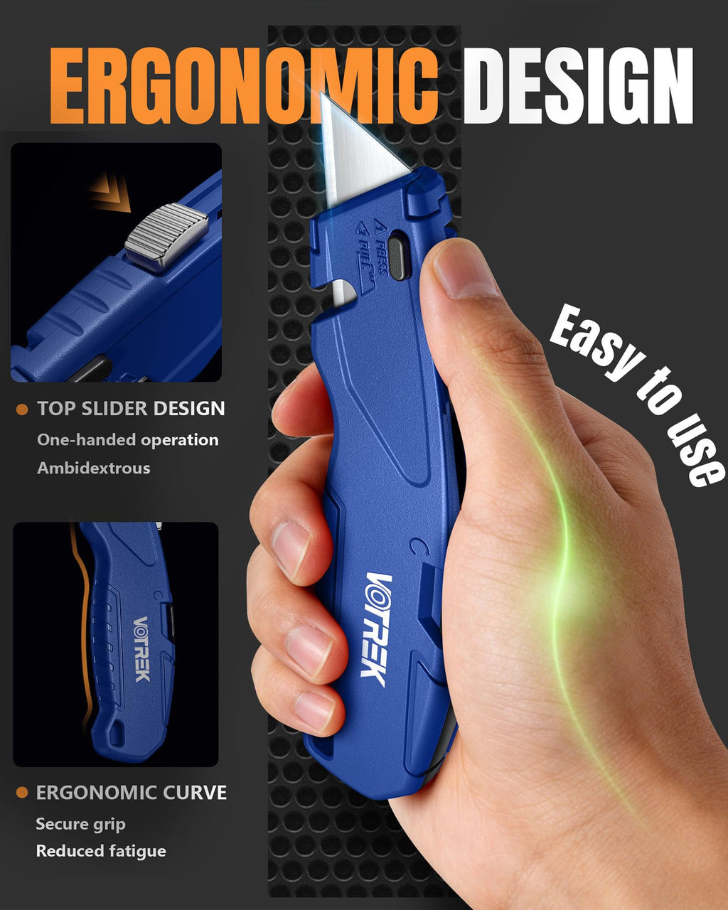 VOTREK Utility Knife Set | Retractable Box Cutter with【Blade Storage】| All Metal Heavy-Duty Cutting for Cardboard, Carpet, Plastic | Includes Razor Knives 2Pack & Extra Quick Change Replacement Blades