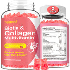 2 Pack Multi Collagen Peptides Gummies for Women & Men, Ultra Hydrolyzed Protein Type I II III V X with Biotin, Hyaluronic Acid & Vitamin C D K2 B12 A E for Skin Hair Nails, Bone, Sugar Free 120Cts