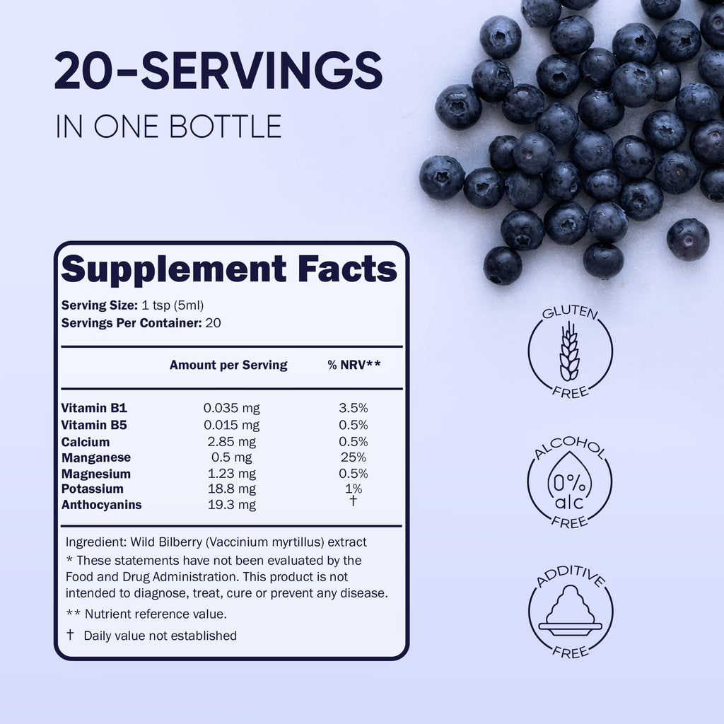 Jungle Powders Wild Bilberry Extract for Eyes USDA Organic 3.4oz Bottle of Liquid Bilberry Anthocyanin Alcohol-Free European Blueberry Bilberry Supplement for Eyes High Bioavailability Liquid Extract