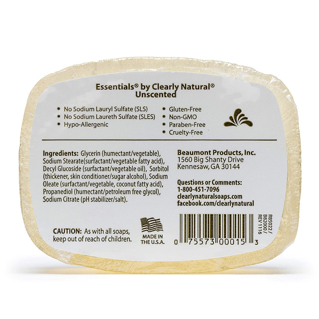 Clearly Natural Essentials Glycerin Bar Soap, Unscented, 4 Ounce, Pack of 12 (Packaging May Vary)